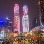 Buildings are lit up with characters from the movie Nezha 2, in Chengdu, in China’s southwest Sichuan province, on February 12. Photo: AFP