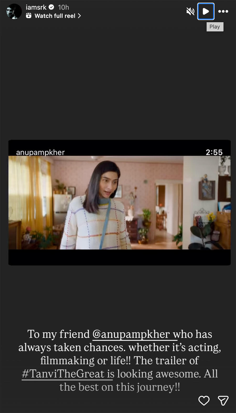 Shah Rukh Khan took to Instagram Stories to share the trailer