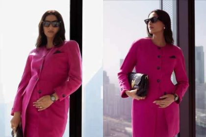 Sonam Kapoor announced her second pregnancy with a Princess Diana–inspired pink suit photoshoot on Instagram.
